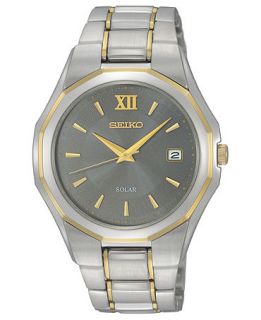 Seiko Watch, Mens Solar Two Tone Stainless Steel Bracelet 39mm SNE166