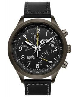 Timex Watch, Mens Intelligent Quartz Fly Back Chrono Black Leather