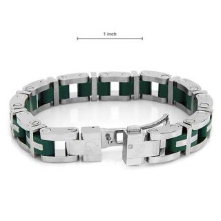 Simmons Stainless Bracelet Green Enamel Diamond Accent