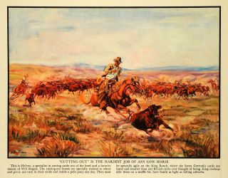 1933 Print Melone Will Rogers King Ranch Rancher Cow Farmer Horse
