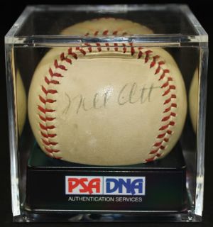 Mel Ott Single Signed Auto Baseball PSA DNA EX MT 6