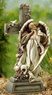 Memorial Garden Stone Comfort Arms Angel Cross Statue
