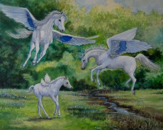 sweet pegasus family playing intheir own private meadow.