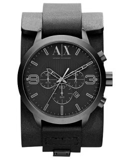 Armani Exchange Watch, Mens Chronograph Black Leather Cuff Strap
