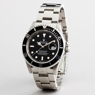 Mens Rolex Submariner Date Stainless Steel Watch Black Sub 16610