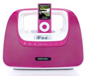 Memorex Minimove Portable Boombox iPhone iPod Dock and Charger Pink