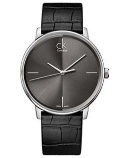 ck Calvin Klein Watch, Womens Swiss Accent Black Leather Strap 41mm