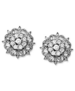 Diamond Earrings, 14k White Gold Diamond Flower Cluster Stud (1/2 ct