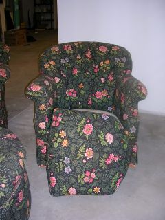 Two Arm Easy Chairs Ottoman Foot Stool Century Furniture Floral Fabric