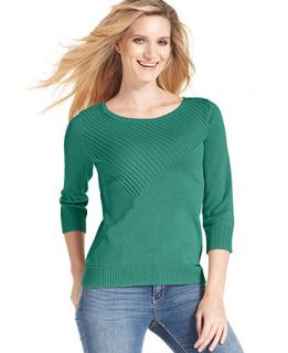 Cable & Gauge Sweater, Three Quarter Sleeve Ribbed   Womens Sweaters