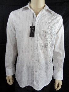 Mens MICHAEL BRANDON Sz L White w/ Pinstripe Button Down Shirt NWT $55