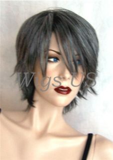 CLEARANCE Charcoal Gray Short Messy Choppy Layers Side Bangs Wigs Dee