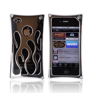 Chrome Flame Wicked Metal Jacket Case w SP for iPhone 4