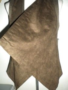 Calvin Klein MS Sz Slate Brown Faux Suede Open Front Shawl Collar Vest