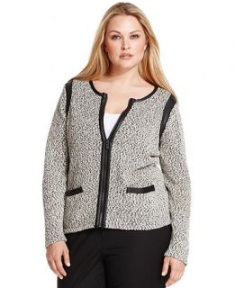 Calvin Klein Plus Size Jacket, Tweed Faux Leather Zip Front   Plus