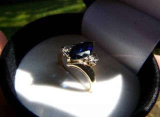 4pc 10K Gold Jewelry Lot 2 Rings Earrings Necklace Blue Stones Diamond