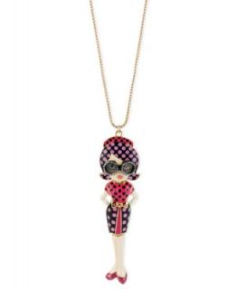 Betsey Johnson Necklace, Gold Tone Multicolored Charm Mesh Tie Girl