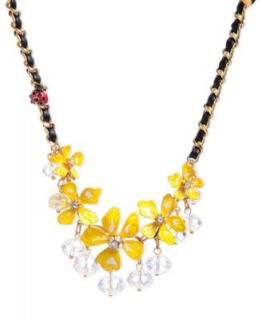 Betsey Johnson Earrings, Gold Tone Crystal Yellow Flower Drop Earrings