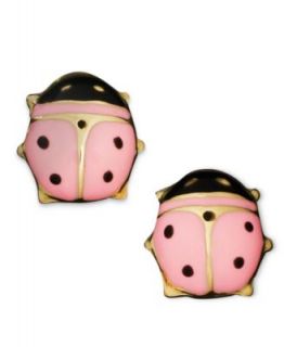 Childrens 14k Gold Necklace, Pink and Black Ladybug Pendant