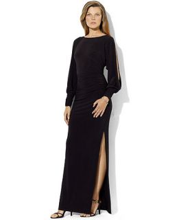 Lauren Ralph Lauren Dress, Long Sleeve Split Jersey Gown   Womens