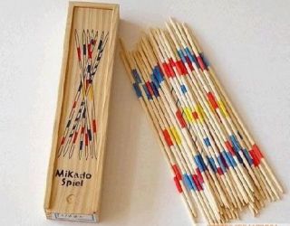 Dominoes Mikado Pick Up Stick Game Set in Wooden Case Box