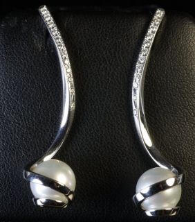 Mikimoto 18K White Gold Twist Pearl Diamond Earrings