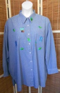Mili Designs Blue Gingham Checked Butterflies Bees Shirt 3X