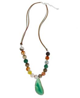 Avalonia Road Sterling Silver Necklace, Green Fire Agate Long Necklace