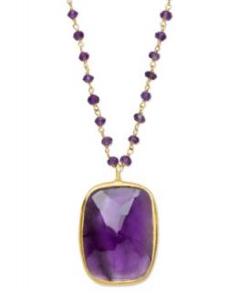 18k Gold Over Sterling Silver Necklace, Amethyst Rectangle Pendant (17