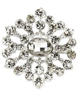 Jones New York Brooch, Silver Tone Crystal Flower Pin Box