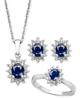 Sterling Silver Jewelry Set, Sapphire (1 1/2 ct. t.w.) and Diamond (1