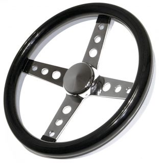 Vtg Style Black 4 Spoke Steering Wheel Rat Hot Rod Custom Gasser