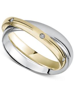 Stainless Steel and Yellow Ion Plated Ring, Diamond Accent 2 Band Ring