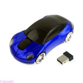 Blue Car Mini Nano USB 2 4G 1600dpi Optical Wireless Mice Mouse for PC
