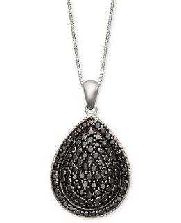 Sterling Silver Necklace, Black Diamond Pear Pendant (1 ct. t.w