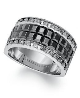 Mens Diamond Ring, Sterling Silver and Black Enamel Diamond Ring (3/4