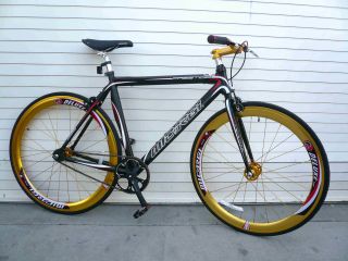 Fixed Gear Alloy Road Bike 53 cm w Deep 50cm Rims Gold Handlebar Matt