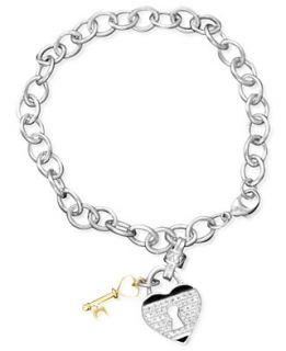 Sterling Silver Bracelet, Diamond Heart (1/5 ct. t.w.) and Key Charm