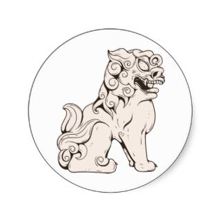 Foo Dog / Shishi Lion ~ Vintage Chinese Lion Round Stickers