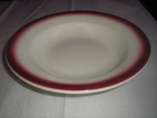 Vintage Buffalo China Maroon Red Rim Soup Bowl 9 Diameter X 1 1/2