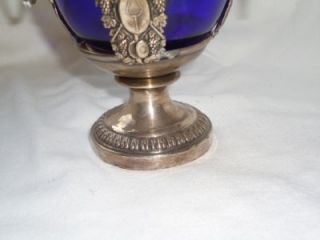 Victorian Silver Plate Pedestal Bowl with Antique Britol Blue Glass