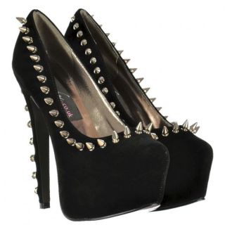 Ladies Black Suede Spike Studded Stiletto Platform High Heels Shoe