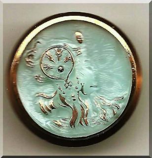 Czech Glass Button Alphonse Mucha Artnouveau Vaseline
