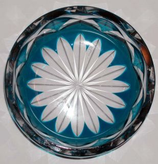 French Signed St Louis Teal Blue Cut to Clear Crystal Art Glass Bowl