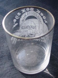 Hayner Whiskey Fancy Etched Shot Glass w Gold Rim