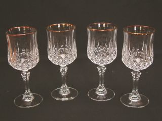 Glasses 24% Crystal Longchamp Gold Rim 5 3/4 oz dArques NIB New Years