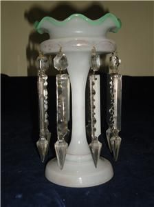 Victorian Opaline White Glass Luster Eight Large Crystal Drops