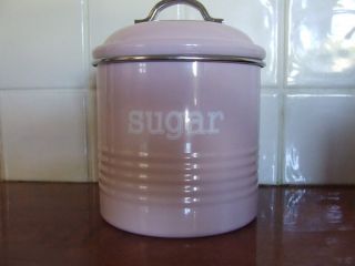 Shabby Chic Pale Pink Enamelware Sugar Canister