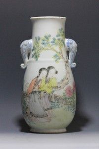 Chinese Republic Period Famille Rose Vase with Elephant Ears