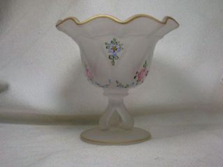 Westmoreland Frosted Glass Compote HP Flowers